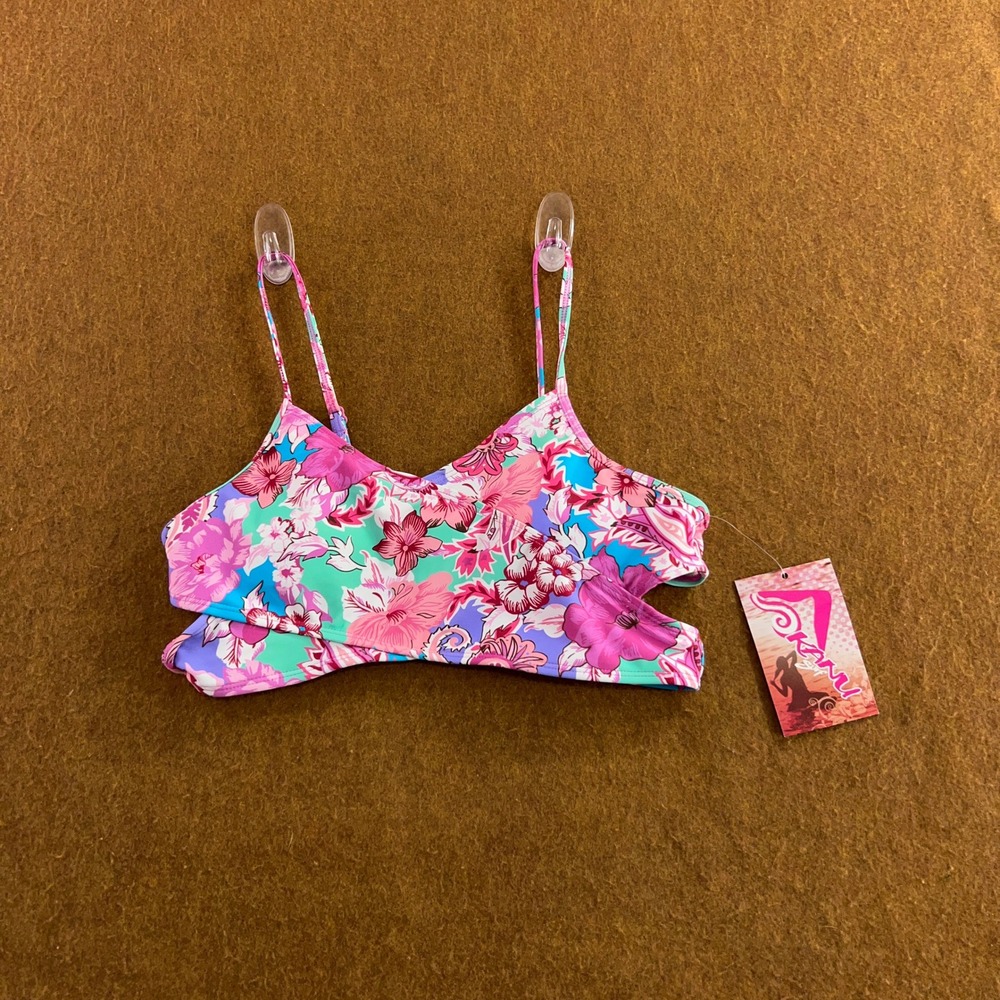 Kanu Surf Girls 16 Purple Floral Louisa Wrap Bikini Swim Top NWT
